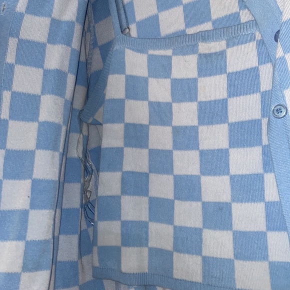 2 piece like new sweater combo knit cardigan tank top set crop top checker print - Picture 5 of 7
